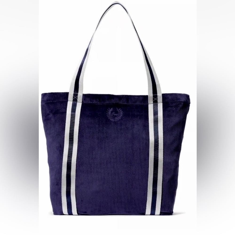 Pink Victoria Secret Navy Tote Bag with Striped Handles